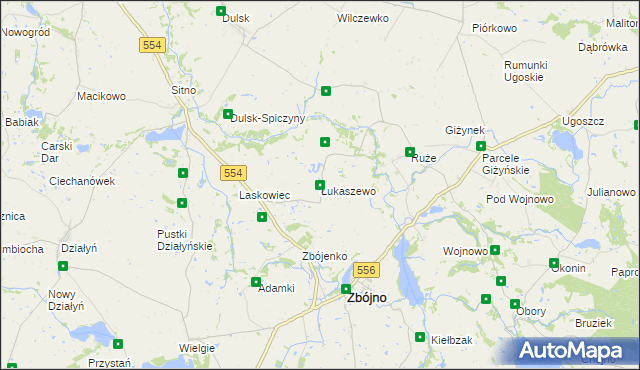 mapa Łukaszewo gmina Zbójno, Łukaszewo gmina Zbójno na mapie Targeo