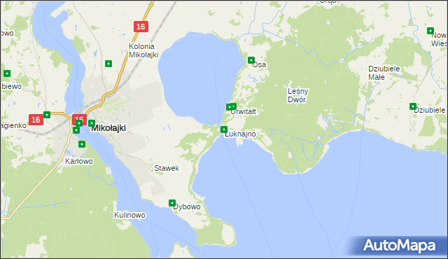 mapa Łuknajno, Łuknajno na mapie Targeo