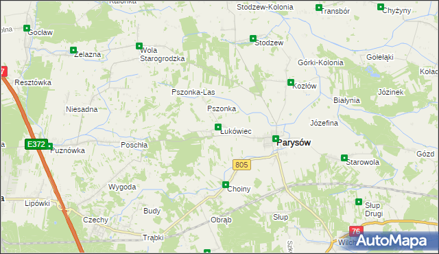 mapa Łukówiec gmina Parysów, Łukówiec gmina Parysów na mapie Targeo