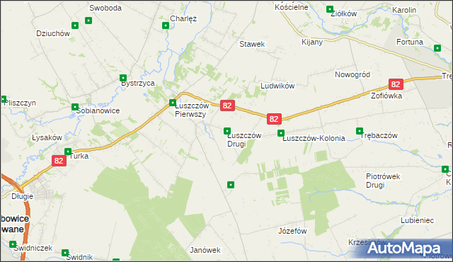 mapa Łuszczów Drugi, Łuszczów Drugi na mapie Targeo