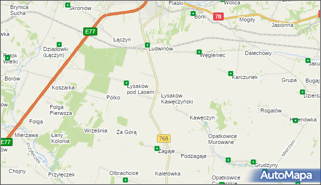 mapa Łysaków Kawęczyński, Łysaków Kawęczyński na mapie Targeo