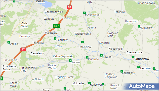 mapa Maciejów gmina Słaboszów, Maciejów gmina Słaboszów na mapie Targeo