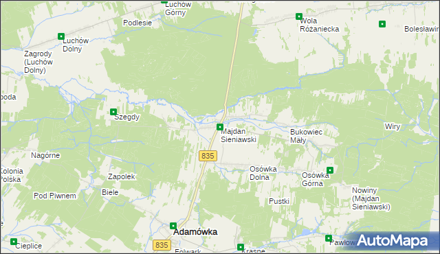 mapa Majdan Sieniawski, Majdan Sieniawski na mapie Targeo