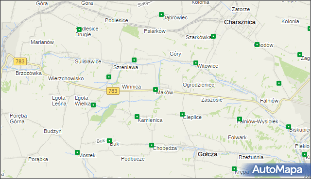 mapa Maków gmina Gołcza, Maków gmina Gołcza na mapie Targeo