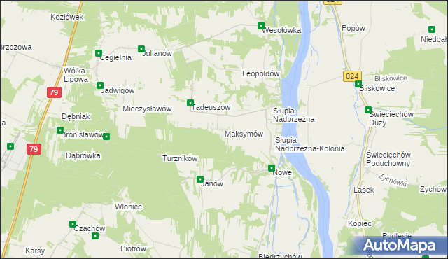 mapa Maksymów gmina Tarłów, Maksymów gmina Tarłów na mapie Targeo