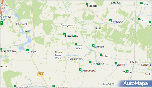 mapa Mała Wieś gmina Cielądz, Mała Wieś gmina Cielądz na mapie Targeo