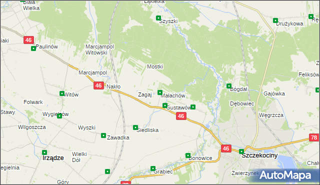 mapa Małachów gmina Szczekociny, Małachów gmina Szczekociny na mapie Targeo