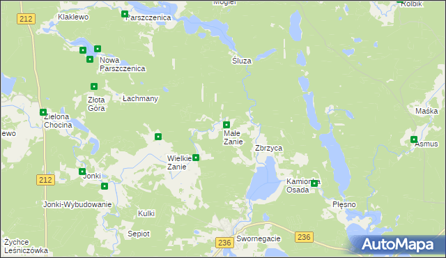 mapa Małe Zanie, Małe Zanie na mapie Targeo