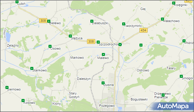 mapa Malewo gmina Gostyń, Malewo gmina Gostyń na mapie Targeo