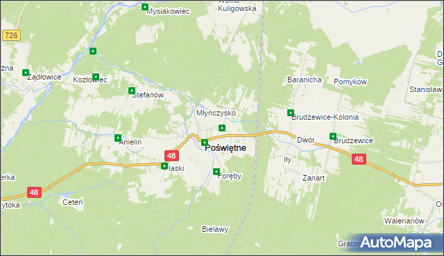 mapa Małoszyce gmina Poświętne, Małoszyce gmina Poświętne na mapie Targeo