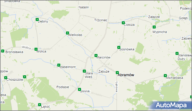 mapa Marcinów gmina Abramów, Marcinów gmina Abramów na mapie Targeo