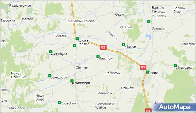 mapa Marcinów gmina Kawęczyn, Marcinów gmina Kawęczyn na mapie Targeo