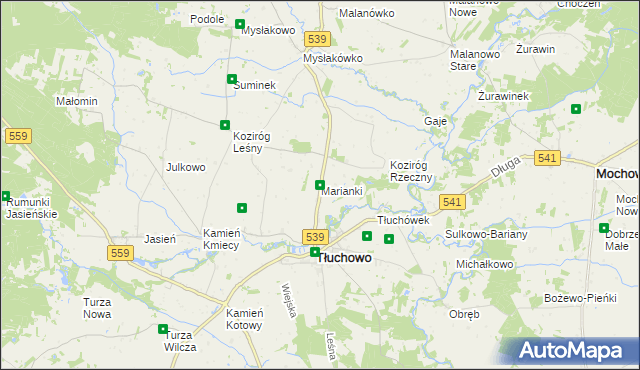 mapa Marianki gmina Tłuchowo, Marianki gmina Tłuchowo na mapie Targeo