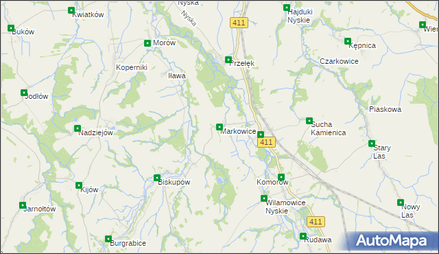 mapa Markowice gmina Głuchołazy, Markowice gmina Głuchołazy na mapie Targeo