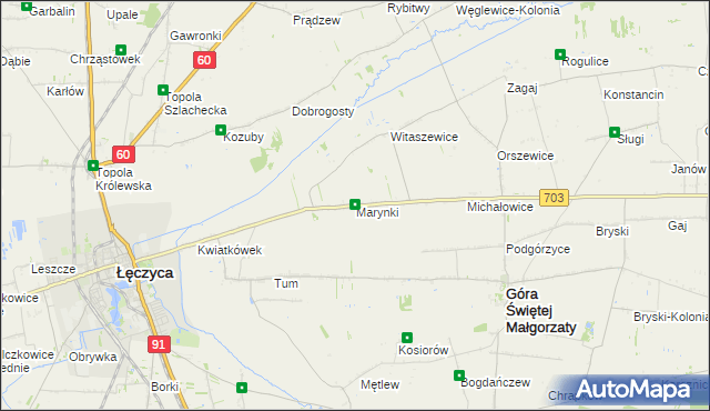 mapa Marynki gmina Góra Świętej Małgorzaty, Marynki gmina Góra Świętej Małgorzaty na mapie Targeo