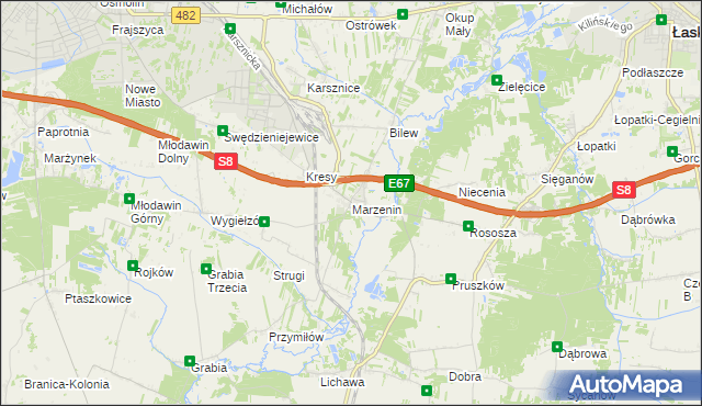 mapa Marzenin gmina Sędziejowice, Marzenin gmina Sędziejowice na mapie Targeo