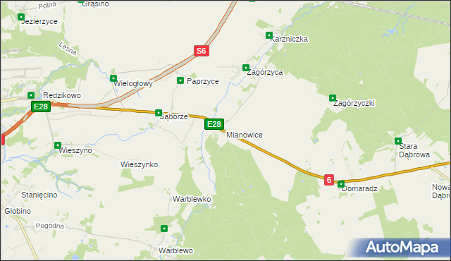 mapa Mianowice gmina Damnica, Mianowice gmina Damnica na mapie Targeo