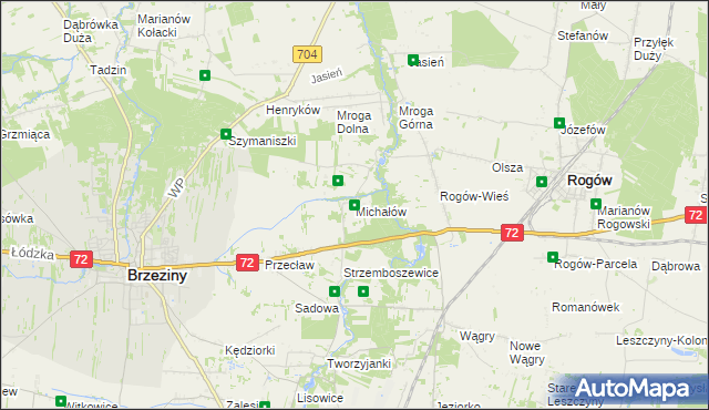 mapa Michałów gmina Brzeziny, Michałów gmina Brzeziny na mapie Targeo