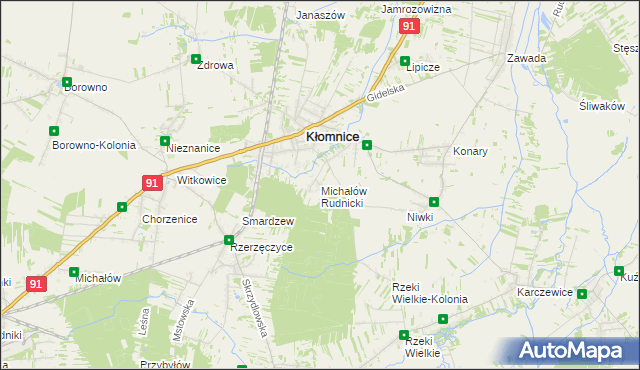 mapa Michałów gmina Kłomnice, Michałów gmina Kłomnice na mapie Targeo