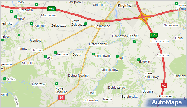 mapa Michałówek gmina Stryków, Michałówek gmina Stryków na mapie Targeo