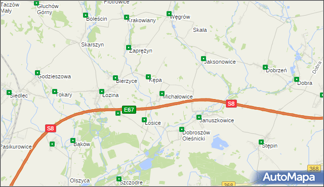 mapa Michałowice gmina Długołęka, Michałowice gmina Długołęka na mapie Targeo