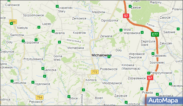 mapa Michałowice powiat krakowski, Michałowice powiat krakowski na mapie Targeo