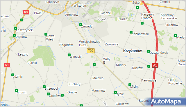 mapa Mieczysławów gmina Krzyżanów, Mieczysławów gmina Krzyżanów na mapie Targeo