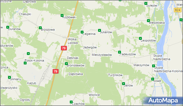 mapa Mieczysławów gmina Tarłów, Mieczysławów gmina Tarłów na mapie Targeo