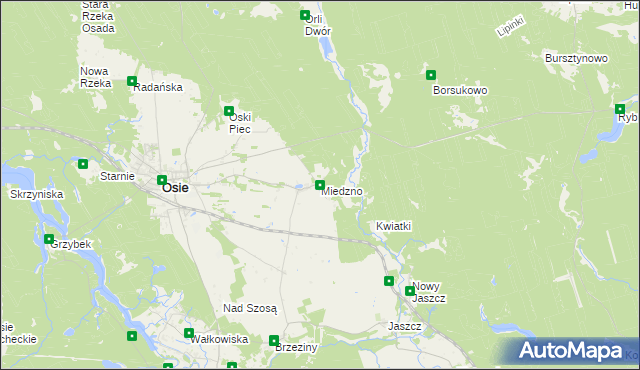 mapa Miedzno gmina Osie, Miedzno gmina Osie na mapie Targeo