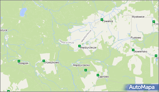 mapa Międzyrzecze gmina Sławoborze, Międzyrzecze gmina Sławoborze na mapie Targeo