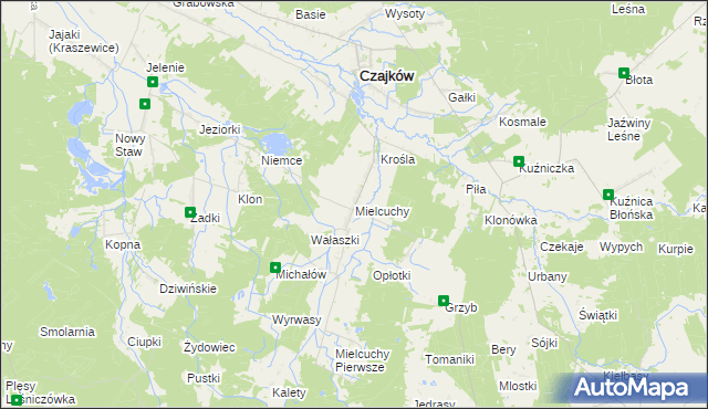 mapa Mielcuchy, Mielcuchy na mapie Targeo