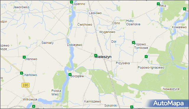 mapa Mieleszyn powiat gnieźnieński, Mieleszyn powiat gnieźnieński na mapie Targeo