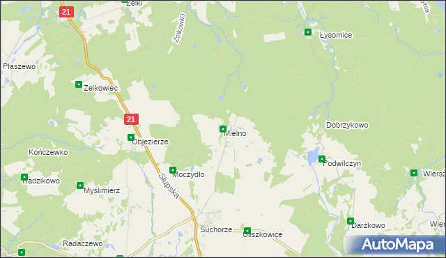 mapa Mielno gmina Dębnica Kaszubska, Mielno gmina Dębnica Kaszubska na mapie Targeo