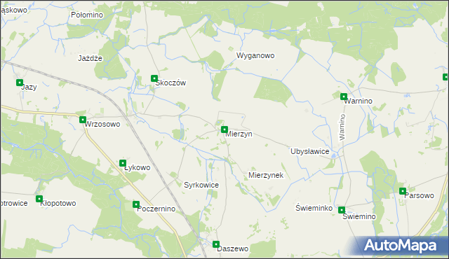 mapa Mierzyn gmina Karlino, Mierzyn gmina Karlino na mapie Targeo