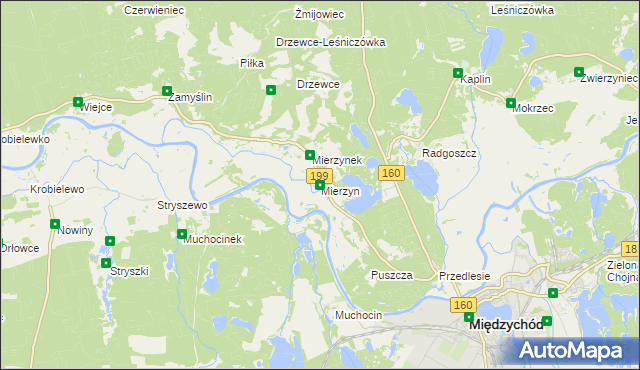 mapa Mierzyn gmina Międzychód, Mierzyn gmina Międzychód na mapie Targeo