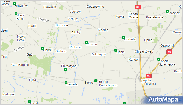 mapa Mikołajew gmina Łęczyca, Mikołajew gmina Łęczyca na mapie Targeo