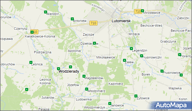 mapa Mikołajewice gmina Lutomiersk, Mikołajewice gmina Lutomiersk na mapie Targeo