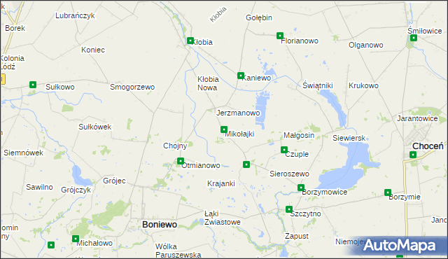 mapa Mikołajki gmina Boniewo, Mikołajki gmina Boniewo na mapie Targeo