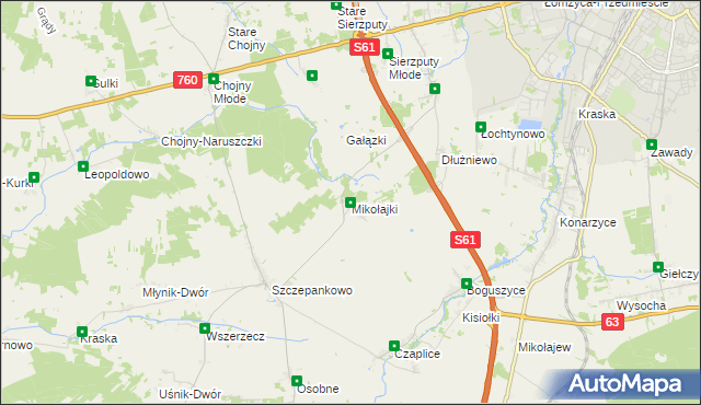 mapa Mikołajki gmina Łomża, Mikołajki gmina Łomża na mapie Targeo