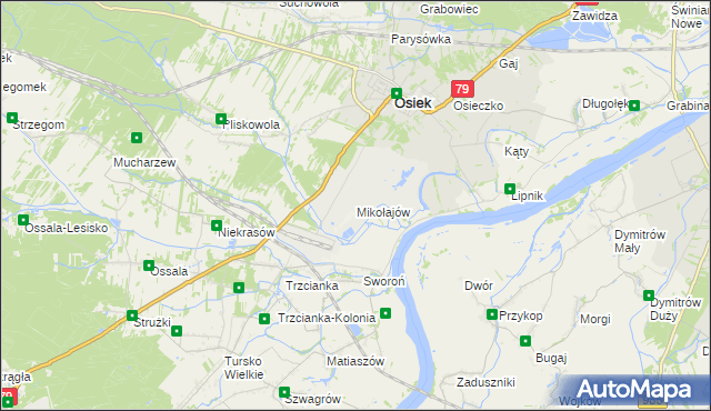 mapa Mikołajów gmina Osiek, Mikołajów gmina Osiek na mapie Targeo