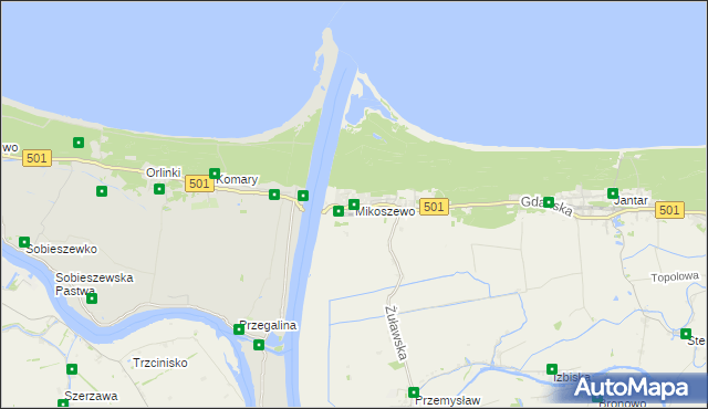 mapa Mikoszewo, Mikoszewo na mapie Targeo