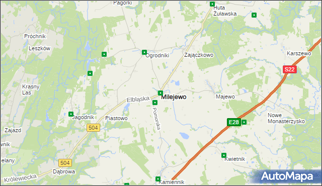mapa Milejewo powiat elbląski, Milejewo powiat elbląski na mapie Targeo