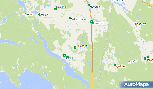 mapa Miłobądz gmina Biały Bór, Miłobądz gmina Biały Bór na mapie Targeo