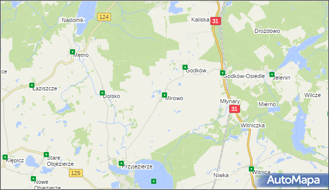 mapa Mirowo gmina Moryń, Mirowo gmina Moryń na mapie Targeo