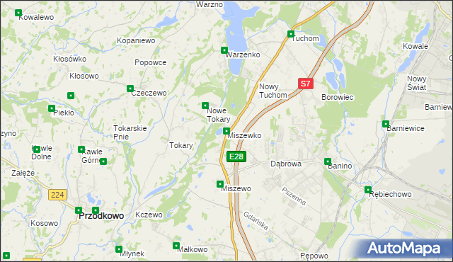 mapa Miszewko gmina Żukowo, Miszewko gmina Żukowo na mapie Targeo
