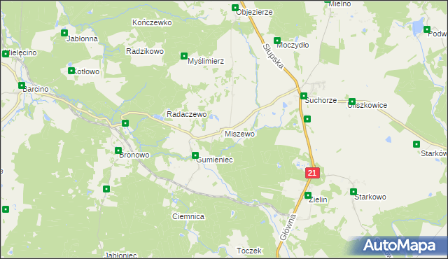 mapa Miszewo gmina Trzebielino, Miszewo gmina Trzebielino na mapie Targeo