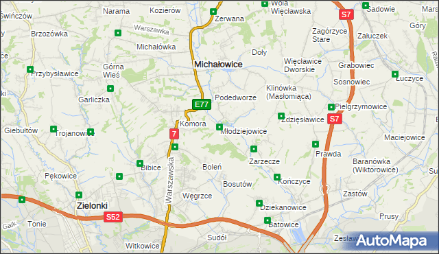 mapa Młodziejowice gmina Michałowice, Młodziejowice gmina Michałowice na mapie Targeo