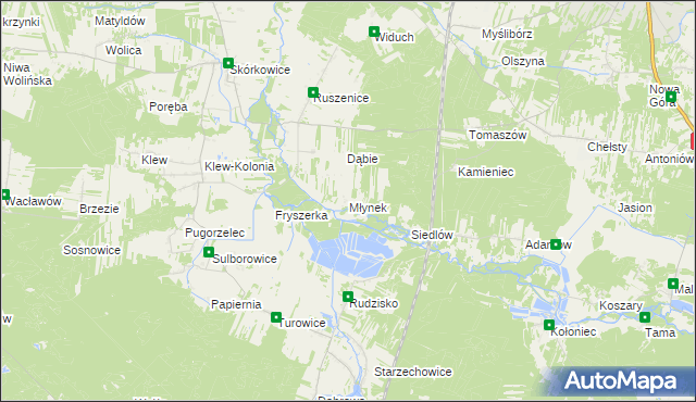 mapa Młynek gmina Żarnów, Młynek gmina Żarnów na mapie Targeo