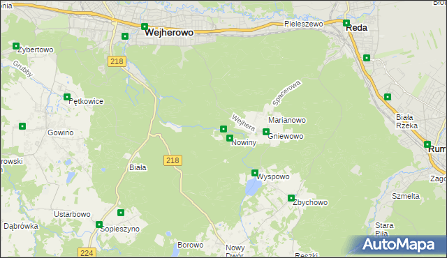 mapa Młynki gmina Wejherowo, Młynki gmina Wejherowo na mapie Targeo