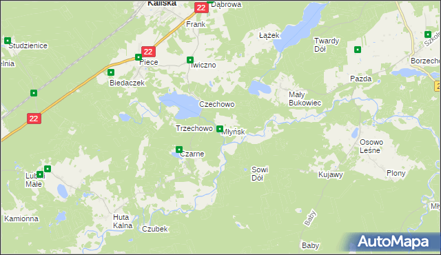 mapa Młyńsk gmina Kaliska, Młyńsk gmina Kaliska na mapie Targeo